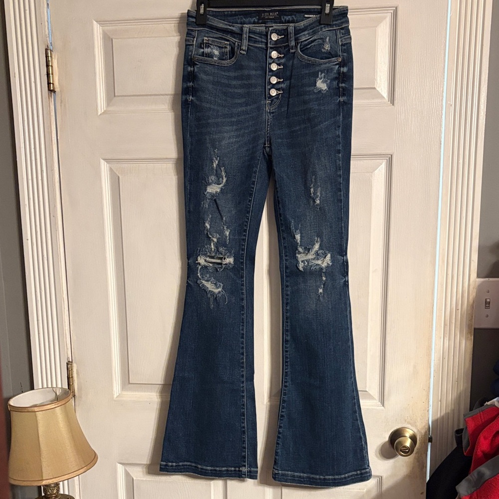 Judy Blue Dark Blue Distressed Flare Jeans